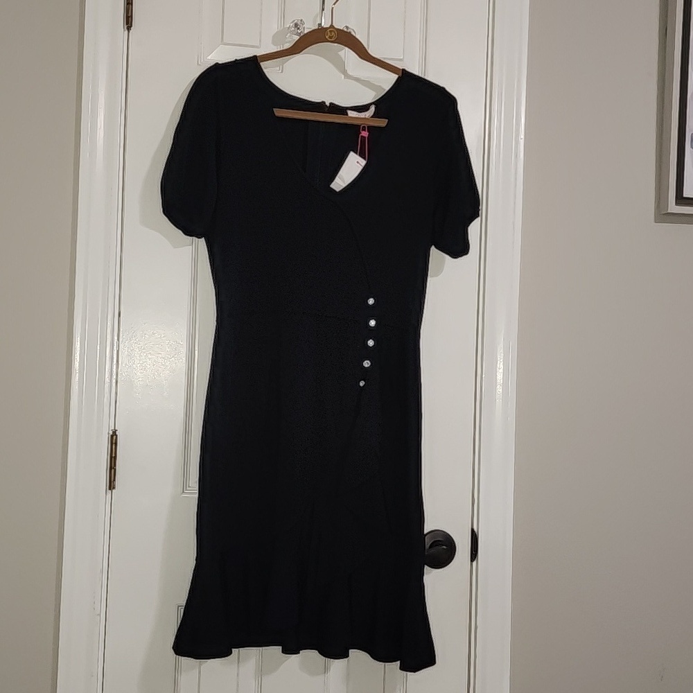 NWT Parker New York Black Faux Wrap Rhinestone Ruffle Detail Size XL - Picture 3 of 11